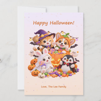 ハロウィン かわいい 動物 コスチューム パーティー カード