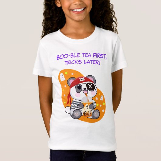 ハロウィン かわいい 海賊 パンダ ボバティー Tシャツ (正面)
