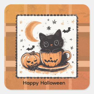 ハロウィン かわいい 猫 パンプキン スクエアシール