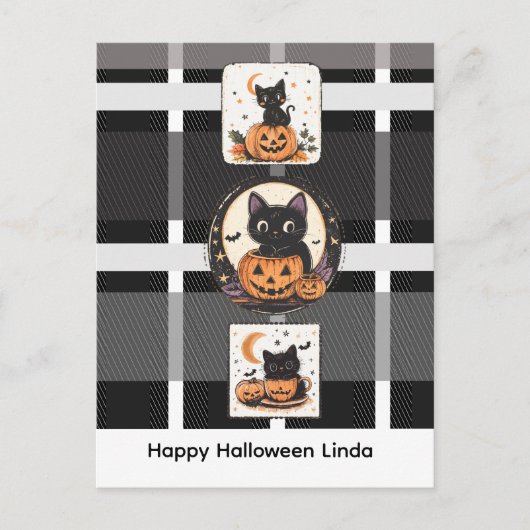 ハロウィン かわいい 猫 秋 シーズンポストカード (正面)