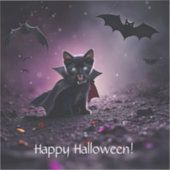 ハロウィン かわいい 黒猫 ヴァンパイア シール (正面)