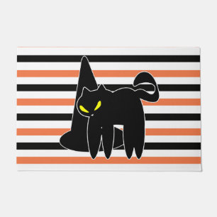ハロウィン かわいい 黒猫 魔女の帽子   ストライプ ドアマット