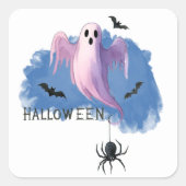 ハロウィン くも付きのゴースト スクエアシール (正面)