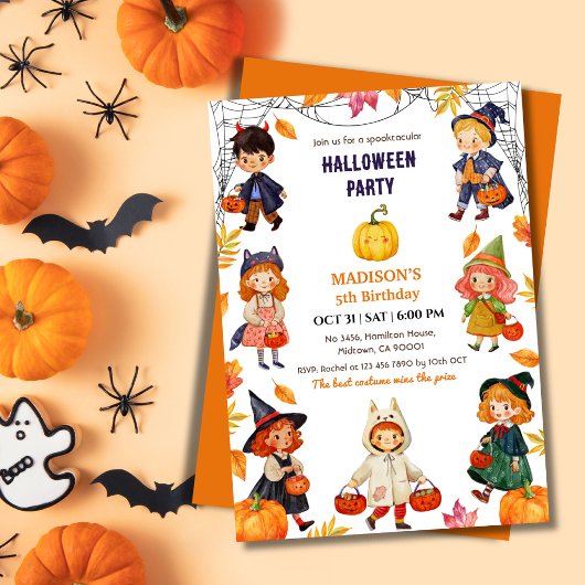 ハロウィン こどもの5歳の誕生日パーティーコスチューム かぼちゃ 招待状