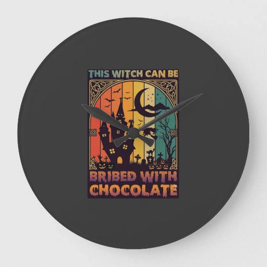 ハロウィン この魔女はチョコレートで買収できる 悪霊退散 ラージ壁時計 (正面)