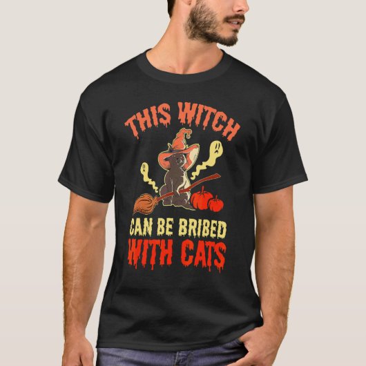 ハロウィン この魔女は猫で買収できる Tシャツ (正面)