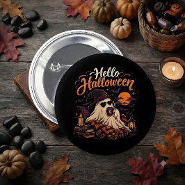 ハロウィン こんにちは かわいい おばけ の コーヒータイム 缶バッジ