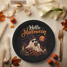 ハロウィン こんにちは かわいい ゴースト コーヒー ペーパープレート