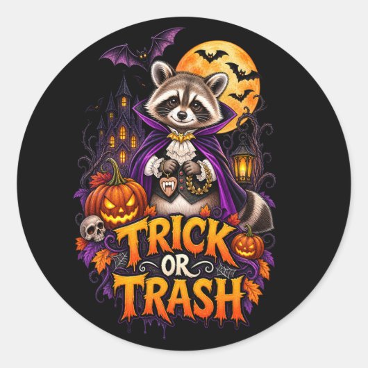 ハロウィン たぬき ヴァンパイア Trick or Trash  ラウンドシール (正面)