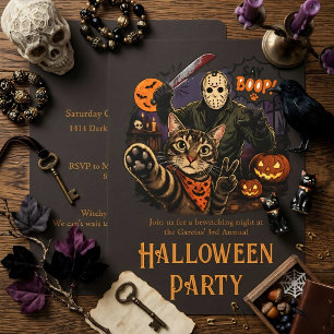 ハロウィン にゃん&ジェイソン・ヴォーヒーズがブーッ! 招待状