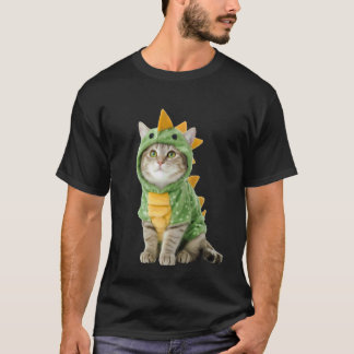 ハロウィン に 恐竜 コスチューム を 着た 猫 可愛い  Tシャツ