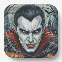 ハロウィン、のどが渇いたヴァンパイア、怖いスプーキー、ホラー ペーパープレート