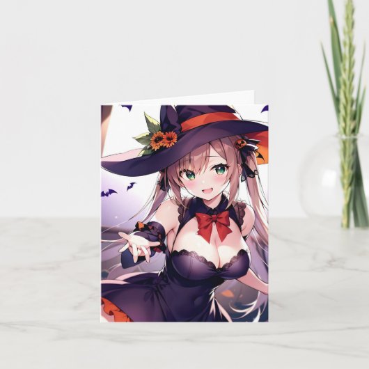 ハロウィン アニメ U 折りたたみ ホリデー カード (正面)