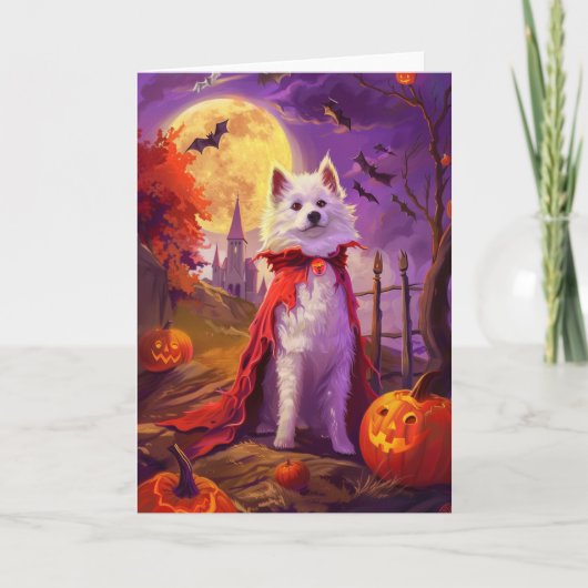 ハロウィン アメリカンエスキモー パンプキン 怖い カード (正面)
