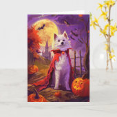 ハロウィン アメリカンエスキモー パンプキン 怖い カード (黄色い花)