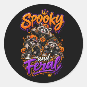 ハロウィン・アライグマのスプーキーなヒップホップファッション ラウンドシール