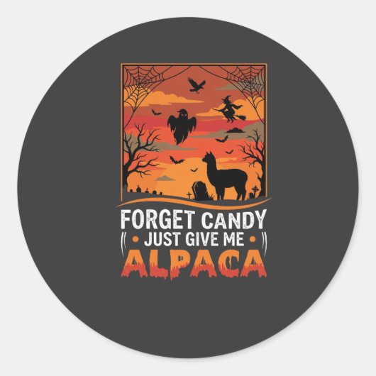 ハロウィン+アルパカ+忘れた+お菓子+ホラー+ベクター+デザイン ラウンドシール (正面)