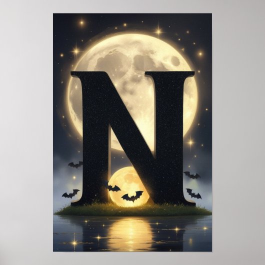 ハロウィン アルファベット キッズ ABC レター N ポスター (正面)