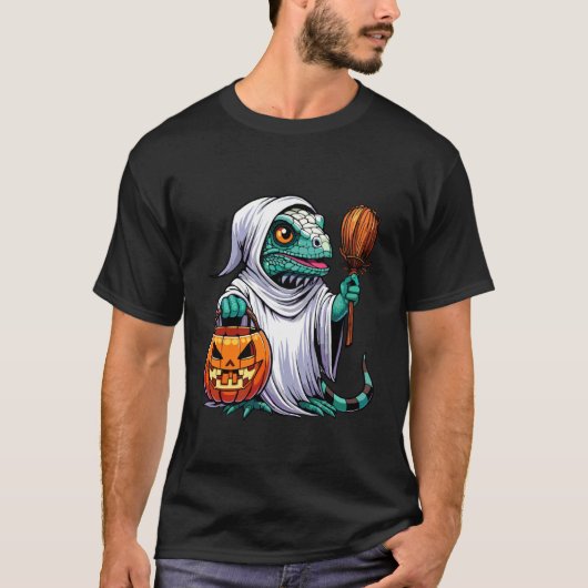 ハロウィン イグアナ おばけ スイーツ お菓子入れ 4 Tシャツ (正面)