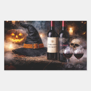 ハロウィン・ウィッチとワイン ハロウィン 長方形シール
