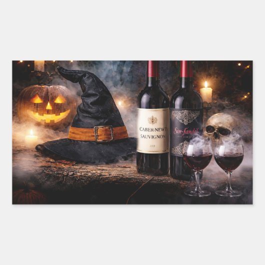 ハロウィン・ウィッチとワイン ハロウィン 長方形シール (正面)