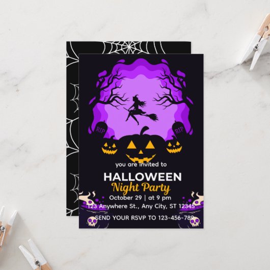 ハロウィン・ウィッチの夜のパーティー招待状 招待状 (正面/裏面インサイチュ)