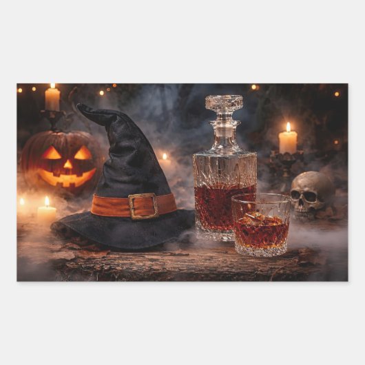 ハロウィン+ウィッチハットとウィスキーの神秘 長方形シール (正面)