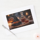 ハロウィン+ウィッチハットとウィスキーの神秘 長方形シール (封筒)