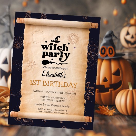 ハロウィン・ウィッチパーティーのミスティカルな誕生日 招待状