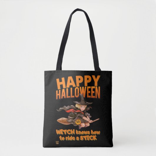 「ハロウィン・ウィッチ乗り棒おもしろい」 トートバッグ (正面)