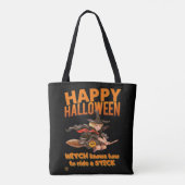 「ハロウィン・ウィッチ乗り棒おもしろい」 トートバッグ (裏面)