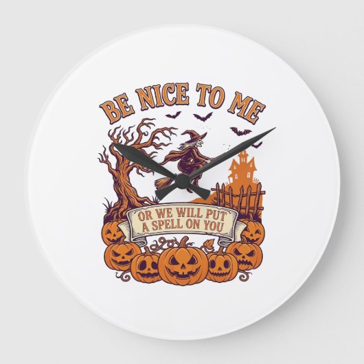 ハロウィン ウィッチ ほうき パンプキン_1 ラージ壁時計 (正面)