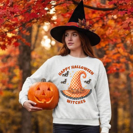 ハロウィン ウィッチ オレンジ ギンガム 魔女の帽子 スウェットシャツ