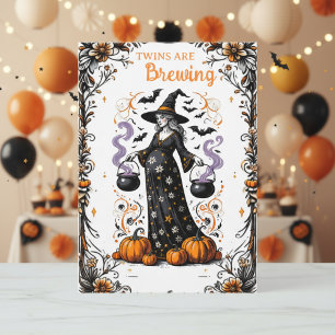 ハロウィン ウィッチ ベイビー シャワー - 双子が brewing 招待状