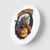 ハロウィン・ウェアウルフ ラウンド壁時計 (傾斜)