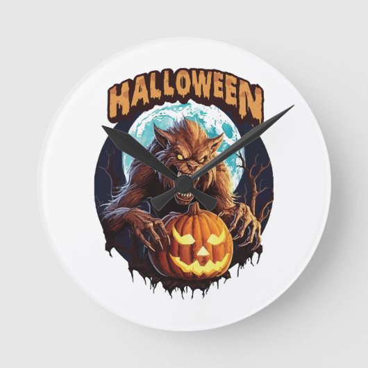 ハロウィン・ウェアウルフ ラウンド壁時計 (正面)