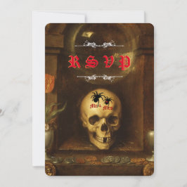 ハロウィン ウェディング ゴス, スカル, クモ RSVP カード