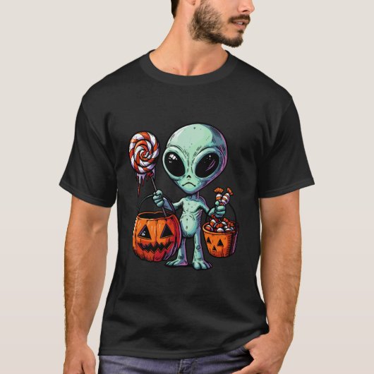 ハロウィン エイリアン おばけ スケアリー お菓子入れ Tシャツ (正面)