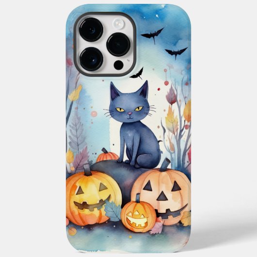 ハロウィン オリエンタルブルーキャットとカボチャの怖いデザイン Case-Mate iPhoneケース (裏面)
