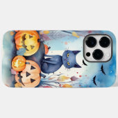 ハロウィン オリエンタルブルーキャットとカボチャの怖いデザイン Case-Mate iPhoneケース (裏面 (横))