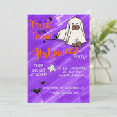 ハロウィン オリジナル デザイン かわいい おばけ 犬 紫色 招待状 (スタンド正面)