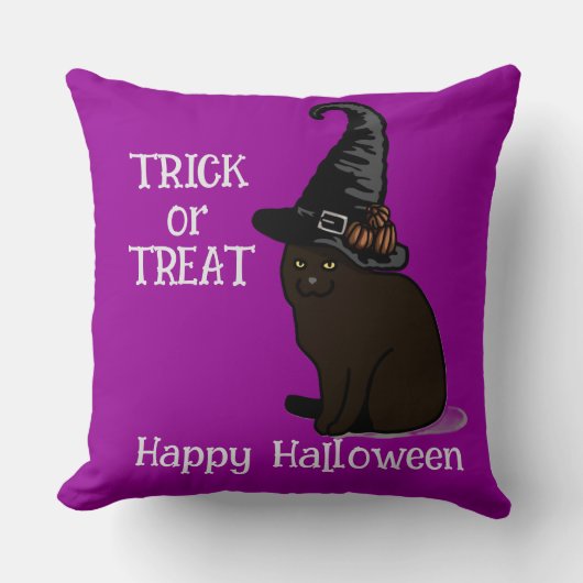 ハロウィン オリジナル ユニーク 楽しい 猫 紫 クッション (正面)