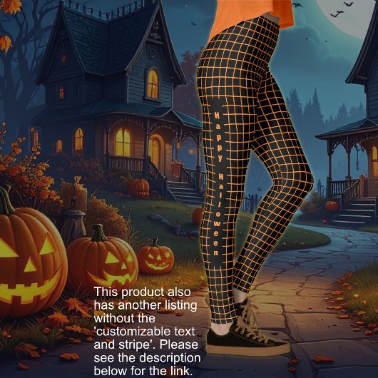 ハロウィン - オレンジの網目付きブラック テキストオプション レギンス