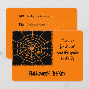 ハロウィン オレンジの蜘蛛のディナー パーティーの招待状 招待状