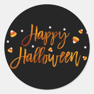 ハロウィン オレンジ箔 モダンスクリプト トレンディ ラウンドシール