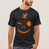 ハロウィン オレンジ色のかぼちゃの顔 Tシャツ (正面)
