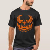 ハロウィン オレンジ色のかぼちゃの顔 Tシャツ (正面)
