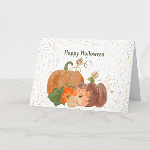 ハロウィン オレンジ色のかぼちゃ 花 ゴールド カード