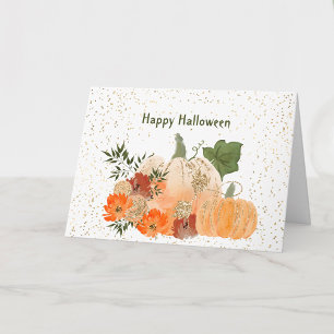 ハロウィン オレンジ色のかぼちゃ 金の紙吹雪 花 カード