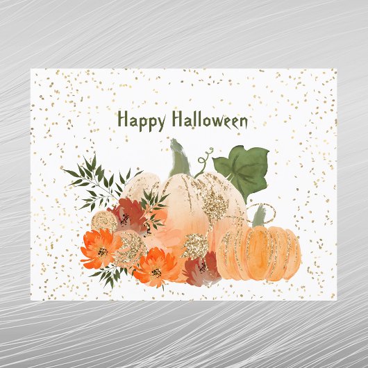 ハロウィン オレンジ色のかぼちゃ 金の紙吹雪 花 シーズンポストカード